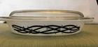 Vintage Pyrex Black & White Barbed Wire With Stars Divided Casserole 1 1/2 qt.