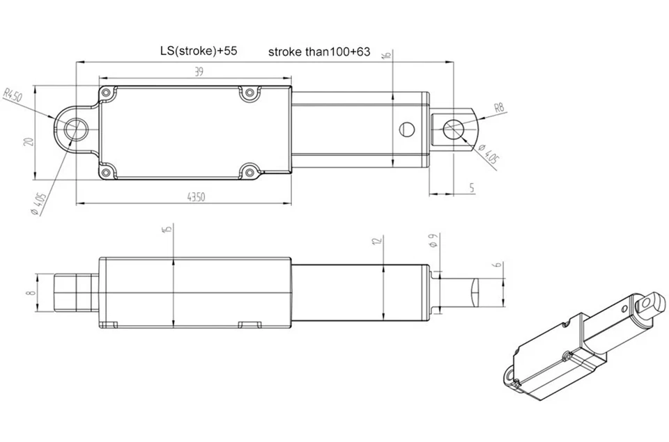 DC12V Electric Mini Linear Actuator 0.4" 0.8" 1.2" 2" 4" 6" 8" Fast 5mm/s-188N - Image 3 of 4