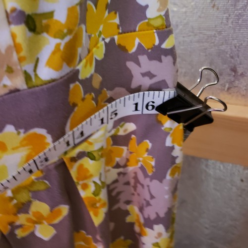 R&K Originals Vintage Dress Size 12 Torso Fully Lined Gray with Yellow Florals - Foto 11 di 15