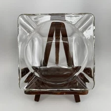 Glass Square Ashtray Heavy Glass Vintage Star Like 5.5 Inch x 5.5 Inch Very Nice