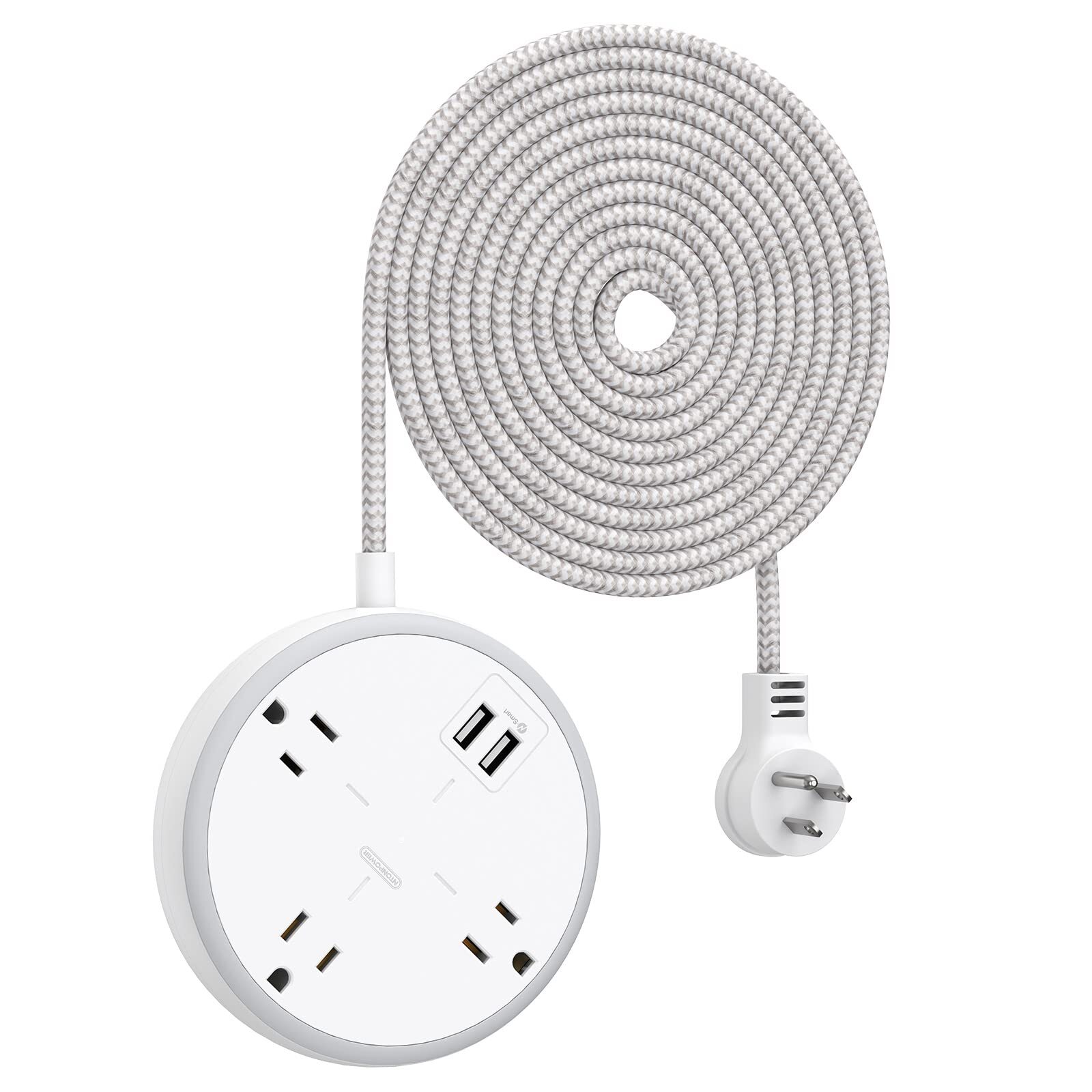 Braided Extension Cord 15 ft, Flat Plug Power Strip with USB, Compact Nightst...-image