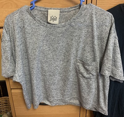 JIJIL Top T-shirt Gray Cropped Short Sleeves Round Neck Casual No Size Tag M