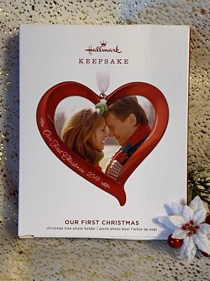 2019 Hallmark OUR FIRST CHRISTMAS Ornament RED HEART Photo Holder LOVE