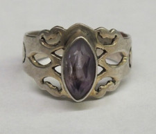 Vintage Sterling Silver and Marquise Cut Amethyst Ring Size 6.75 Marked 925
