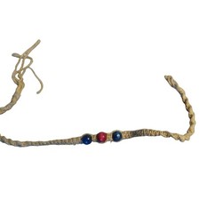 Macrame Necklace Blue Red Bead Artisan Tribal Island Natural Jute Hemp Beachwear