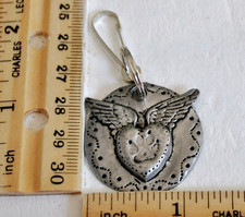 Beautiful Pet Memorial Charm - Paw Print Imprinted on Heart with Angel Wings