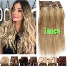 Extra Thick Icy Clip In Remy Human Hair Extensions Silky Double Weft FULL HEAD F