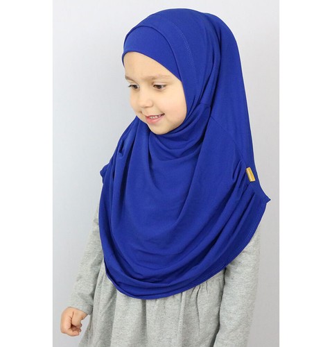Sciarpa e berretto hijab Firdevs Islamica bambina pratica facile Amira blu reale - Foto 2 di 4