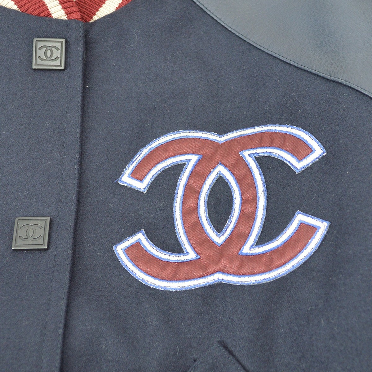 Chanel Spring Letterman Bomber Jacket Navy 04P #38 181153 | eBay