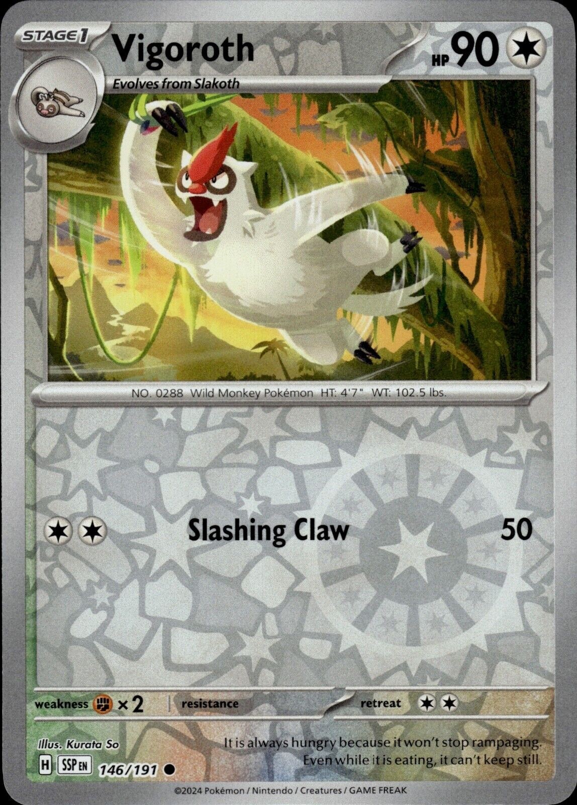 Pokemon - Vigoroth 146/191 - Reverse Holo - Surging Sparks - NM/M