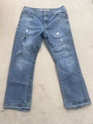 Men s Vintage Patchwork Lightwash Distressed Bootcut Jeans Raw Hem
