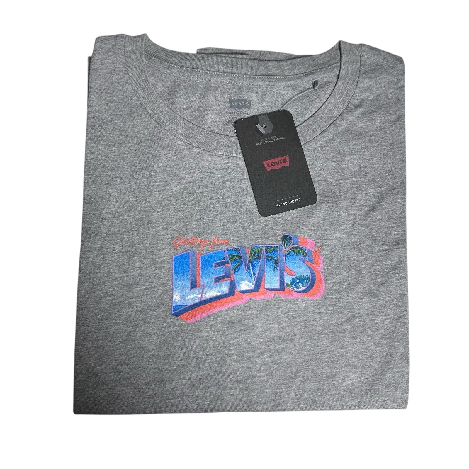 Levi's Grey T Shirt Womens XL Graphic Logo Short Sleeve 100% Cotton Top