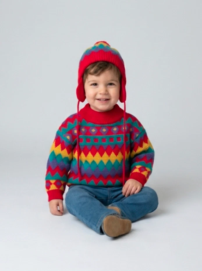 NWT Vintage 90's Sweater Hat Set 24M Toddler Red Boston Store Cosby Kidcore