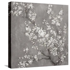 Stretched Canvas Print White Cherry Blossoms II on Grey Crop by Danhui Nai, 1...