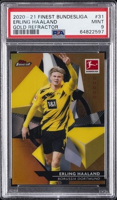 2020 TOPPS FINEST BUNDESLIGA GOLD REFRACTOR #31 ERLING HAALAND 5/50 PSA 9
