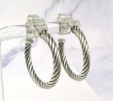David Yurman Classic Cable Sterling Silver Hoop Earrings 1" Diametre 14k Gold
