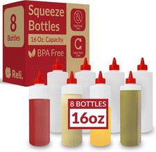 Plastic Squeeze Bottles, 16 oz. 8 Pack Condiment Squeeze Bottles for Sauces