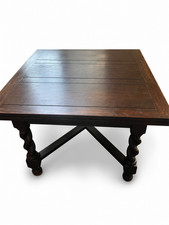 Antique Jacobean Revival Oak Dining Table with Carved Chairs