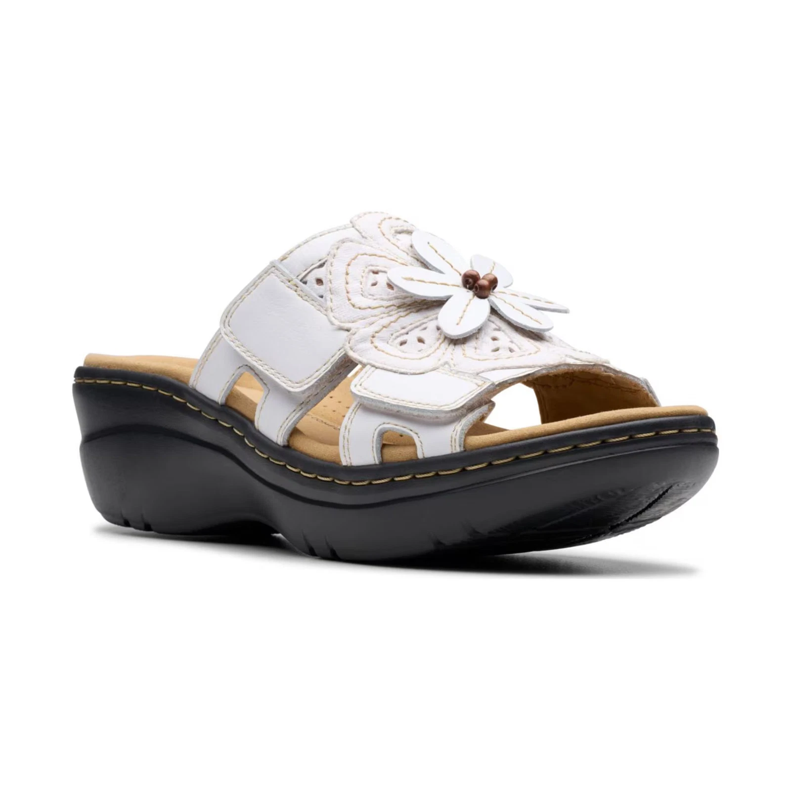 Women's Merliah2 Belle Flower Leather Wedge Sandals White Combi Leather