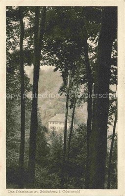 Schoenberg Odenwald Bensheim Hessen Waldpartie Blick zum Pfarrhaus Feldpost