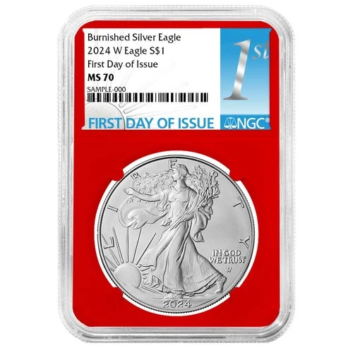 2024-W $1 1-oz Burnished American Silver Eagle NGC MS70 FDI First Label Red Core