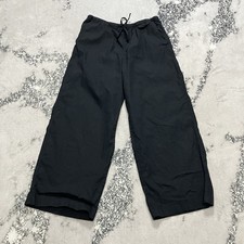 Athleta Linen Blend Paradise Wide Leg Crop Pants Black Women M Pull On Travel