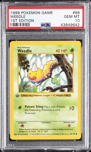 1999 POKEMON BASE SET 1ST EDITION #69 WEEDLE PSA 10