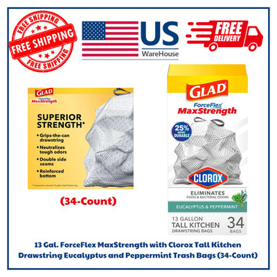13 Gal. ForceFlex MaxStrength with Tall Kitchen Drawstring Eucalyptus (34-Count)