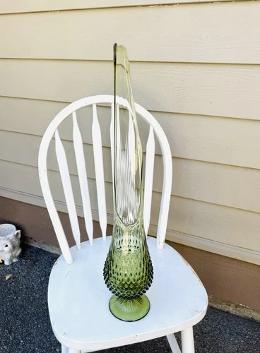 Vintage MCM 24” Fenton Swung Glass Hobnail Vase Wide Mouth Rare