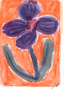 Original ACEO Watercolor Painting Art, Purple Flower & Oran,  Artist J. Hincapie