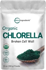 Organic Chlorella Powder, 10 Ounce, Broken Cell Wall, Rich in Proteins  Vit...