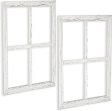Window Frame Wall Decor 2 Pack - Large 18X22 Inch Rustic White Wood Window Pane