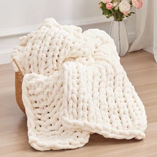 Chunky Knit Throw Blanket Chenille Crochet Soft Cozy Bed, Couch, Home Decor Warm