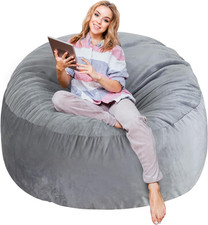3ft Bean Bag Chair Memory Foam Adult Teen Dutch Velvet Sofa Grey