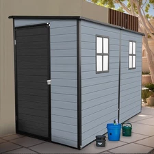 4x8 FT Outdoor Resin Garden Shed Tool House with Floor & Lockable Door for Tools