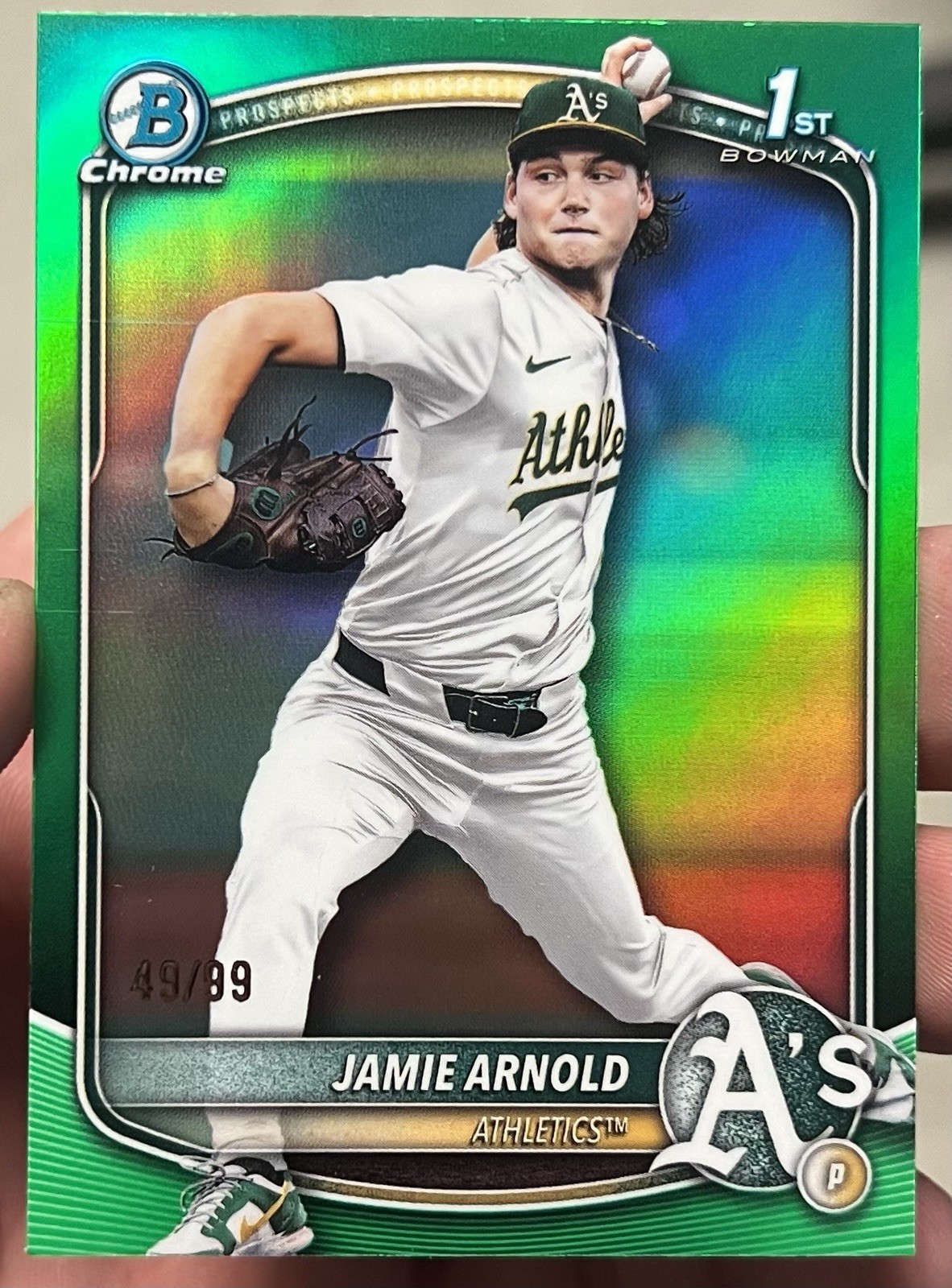 2025 Bowman Draft Jamie Arnold BD-30 1st Green Paper Parallel /99 A’s