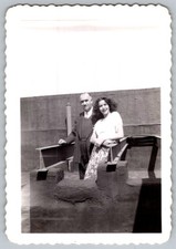 Vtg B&W Snapshot Happy Couple On Rooftop 1940s