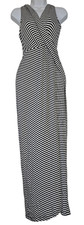 Calvin Klein Women Black & White Striped Maxi Dress Sz 4 Crisscross Strech Wrap