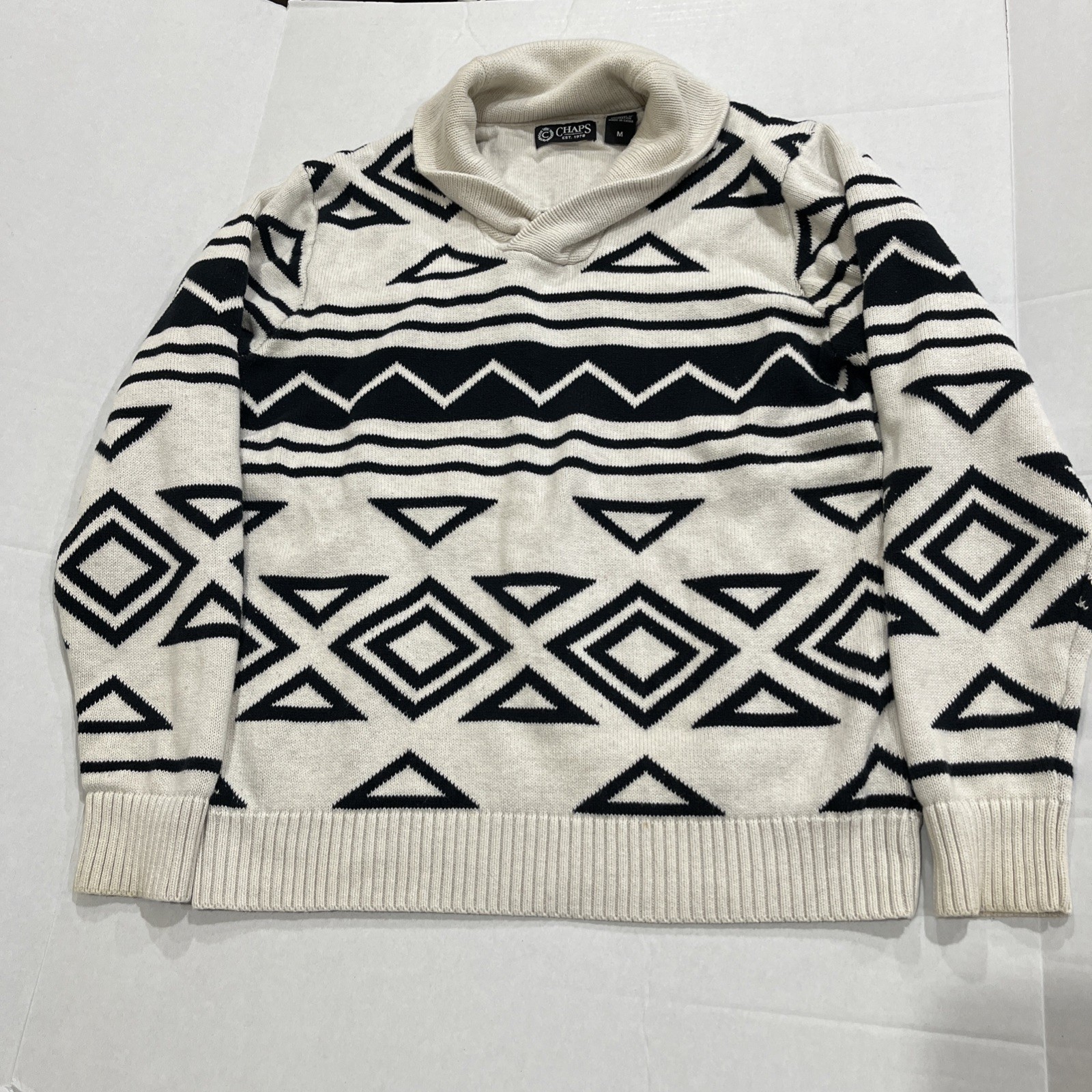 Chaps Aztec Geometric Pattern Shawl Collared Swea… - image 1