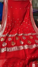 Red 100 khadi Chiffon Sari Zari Banarasi Woven Designer Saree With Blouse Pc