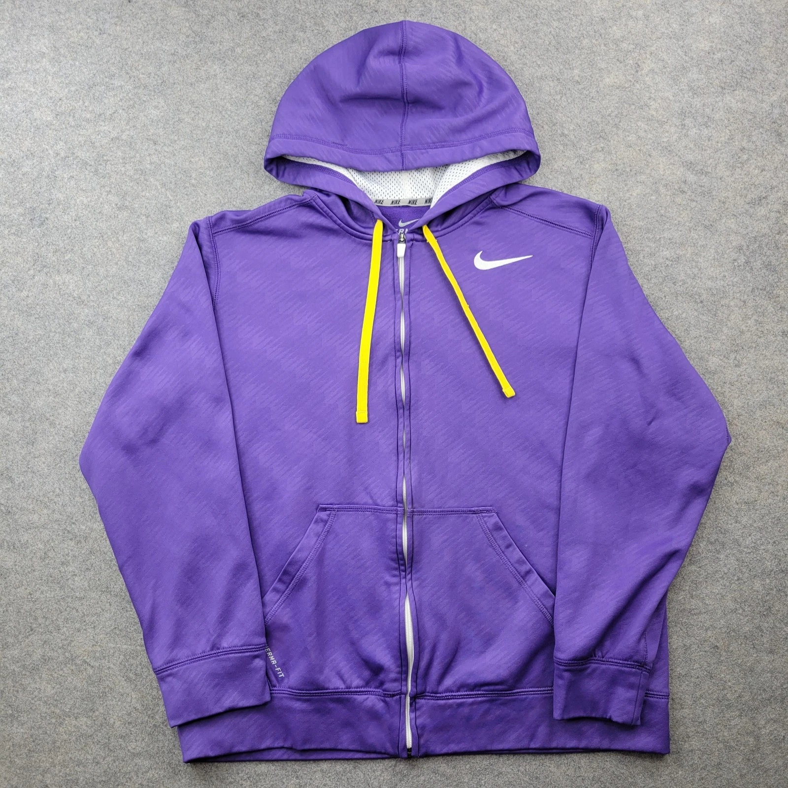 Nike Hoodie Mens Large Purple Therma-Fit Full Zip Fleece Sweatshirt Swoosh Logo
