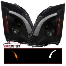 Black Smoke Projector Headlight Fits 2008-2014 Cadillac Cts Switchback Led Strip