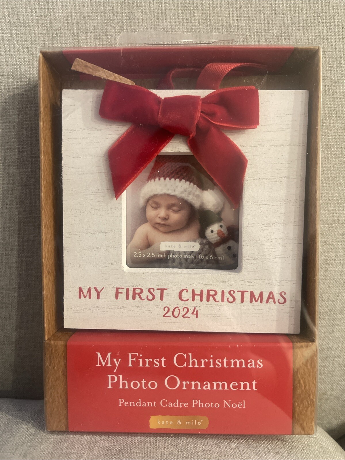 Kate & Milo 2024 My First Christmas Photo Ornament with Red Velvet Bow