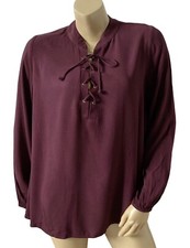 SHOW ME YOUR MUMU Womens Size Small Plum Purple Lace Up Front Bohemian Shirt
