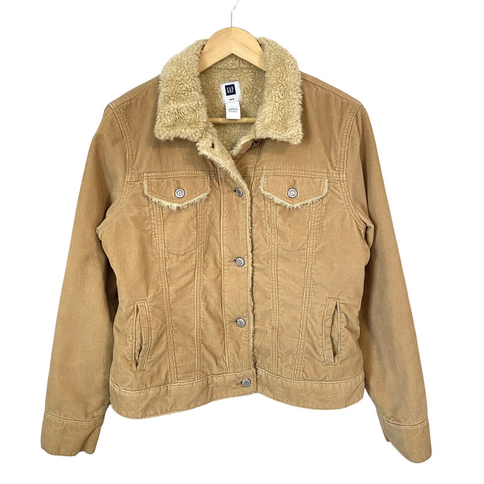 Vintage Gap Corduroy Jacket Coat Sherpa Lined Women’s Size Large Tan