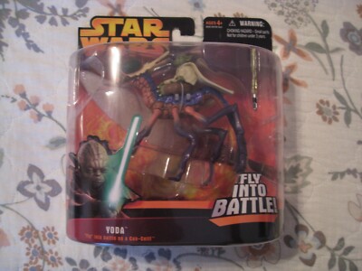 STAR WARS ROTS DELUXE YODA - ''FLY'' INTO BATTLE ON A CAN-CELL FIGURE