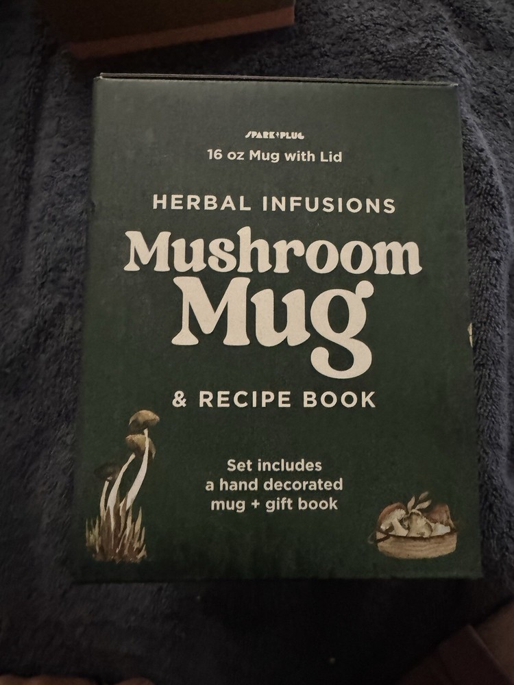 Spark Plug Herbal Infusions mushroom mug and recipe book NEW