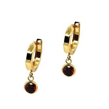 14k Yellow Gold Round Huggie Dangle Earrings