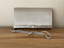 VTG Preston & York Silver Satin w/bow Evening Bag With Mirror Inside-Never Used