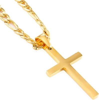 Collar De Cruz Para Hombre - Cruz Lisa De Acero Inoxidable Plateada/dorada